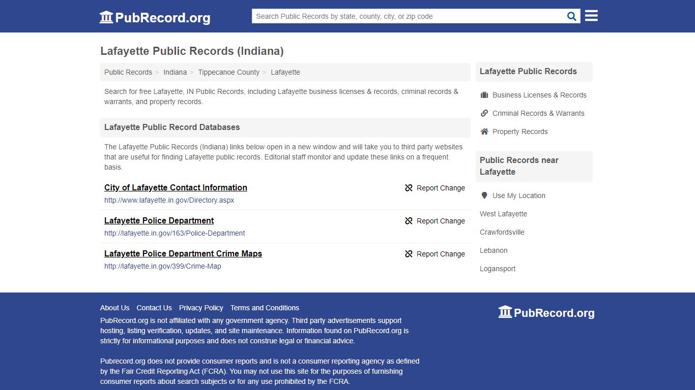 Free Lafayette Public Records (Indiana Public Records) - PubRecord.org