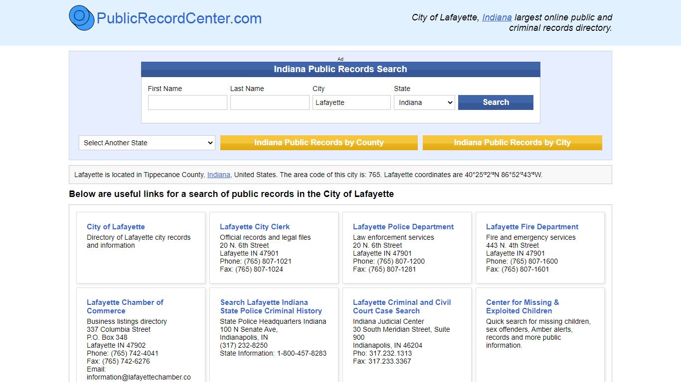 Lafayette, Indiana Public Records and Criminal Background Check