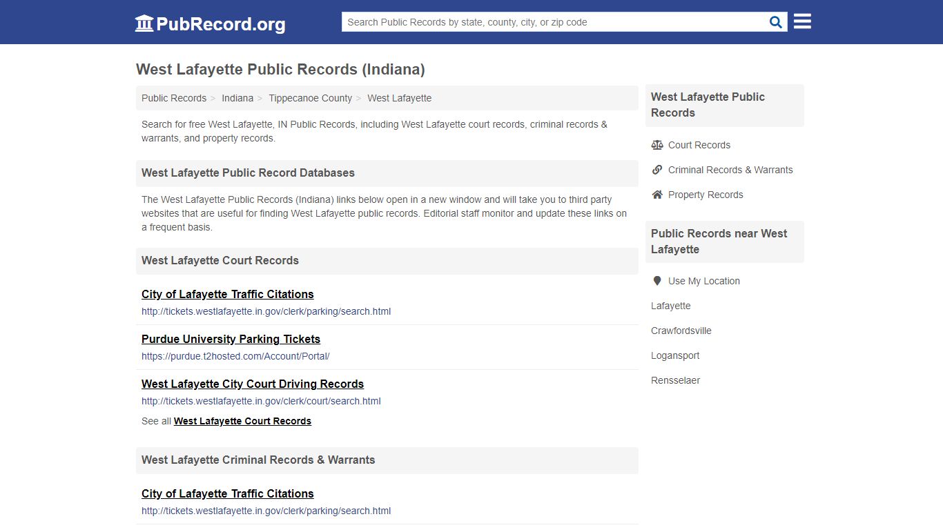 Free West Lafayette Public Records (Indiana Public Records) - PubRecord.org